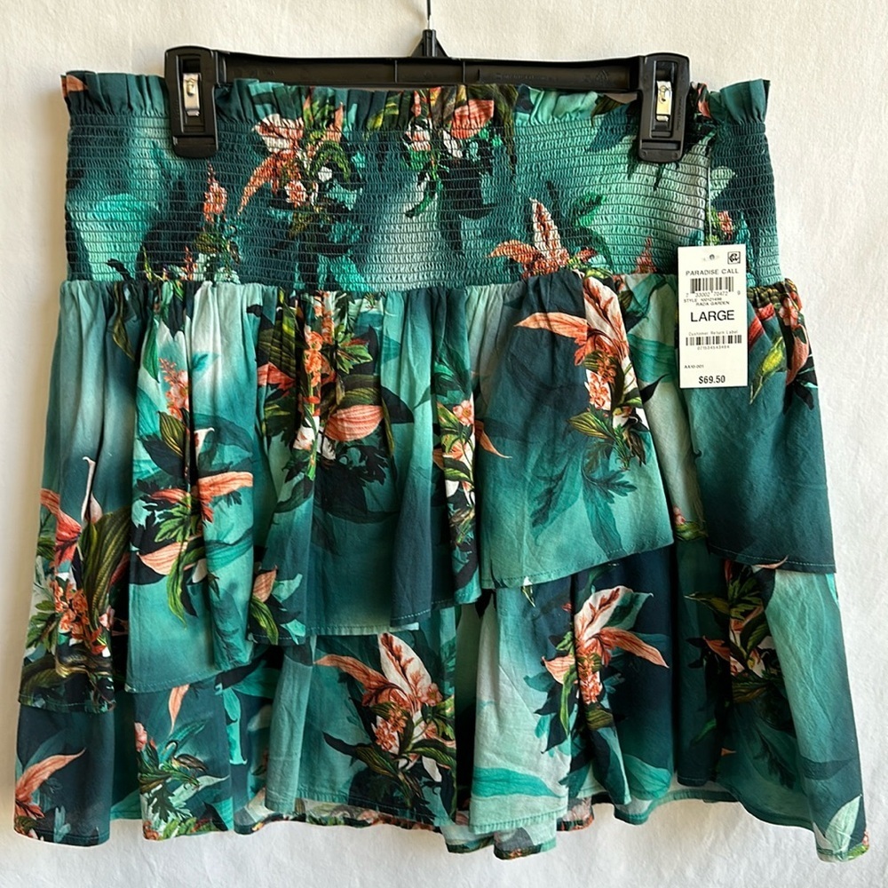 INC International Concepts tropical print ruffled pull-on skirt, size L